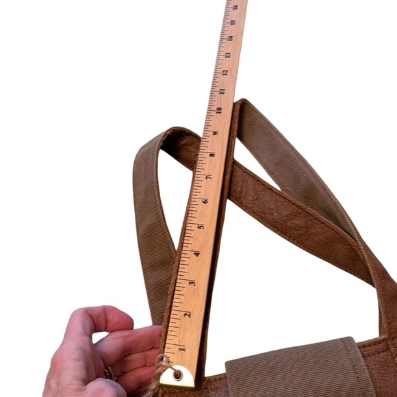 MIA Brown Leather Tote Shoulder Bag/Purse/Burlap type embellishments-Great Shape - Picture 9 of 11